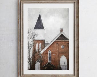 Church Photography Print, Farmhouse Decor, Brick Chapel, Home Decor, Old Country Churches, Victorian Church, Pennsylvania Spring Landscape