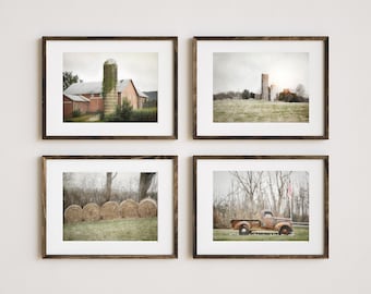 Country Farm Photography Prints, Set of 4 Photos, Farmhouse Decor, Barn Art, Farm Truck, Rustic Home Decor, Pennsylvania Autumn Landscape