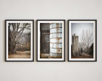 Farm Photography Prints, Set of 3 Photos, Farmhouse Decor, Fall Foliage, Rustic Home Decor, Old Silo, Pennsylvania Autumn Landscape