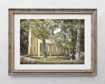 Church Photography Print, Farmhouse Decor, Home Decor, Old Country Churches, Yellow Chapel Art, Victorian Art, Pennsylvania Summer Landscape