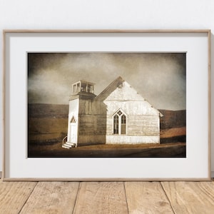 Country Church Photography Print, Farmhouse Decor, Rustic Home Decor, White Chapel, Farm Art, Vintage Decor, Pennsylvania Autumn Landscape