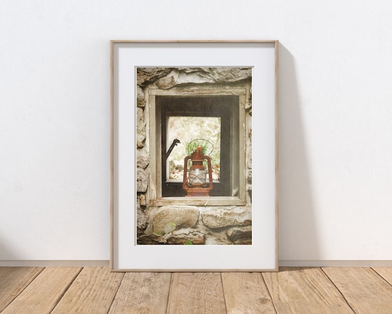 Vintage Lantern Photography Print, Farmhouse Decor, Antique Country Kitchen, Laundry Room, Victorian Art, Pennsylvania Autumn Landscape