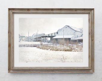 Winter Barn Photography Print: Rustic Farmhouse Wall Art