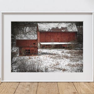 Barn Photography Print, Farmhouse Decor, Rustic Home Decor, Red Barn Snow Photos, Farm Art, Christmas Decor, Pennsylvania Winter Landscape
