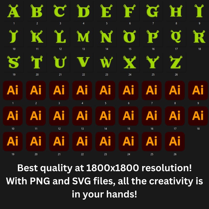 Shrek Alphabet Letters | PNG & SVG | Cartoon Green Letters Clipart ...
