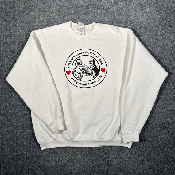 Dog print animal sweatshirt, trainer, men's size L unclear turquoise blue Vintage Second Hand
