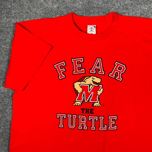 Vintage 90s Maryland University Terrapins Shirt Size XL Red Sports Mascot