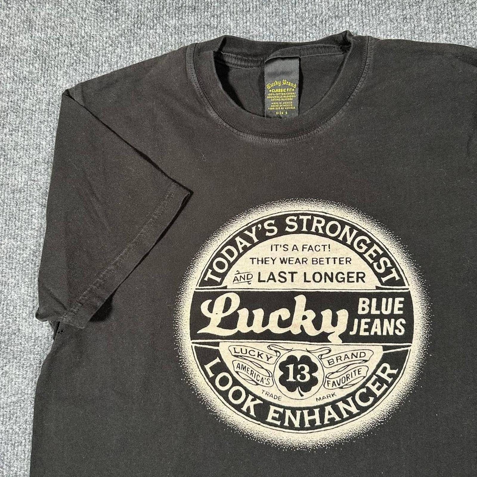 Vintage Y2k Lucky Brand T Shirt Size S Black Promo Art Graphic 
