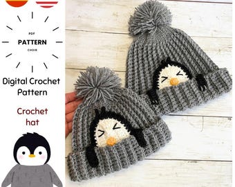 crochet hat pattern-Crochet pinguin pattern-christmas crochet Hat-hat for kids- crochet christmas hat- Winter hat - crochet patterns -easy