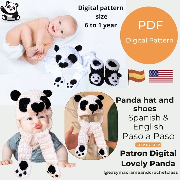 Panda baby shoes - panda baby hat -crochet baby hat and shoes pattern -PDF- Digital pattern - panda - baby - Crochet baby hat - diy