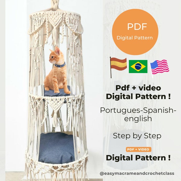 Digital Pattern - Digital pattern cat hammock cats, cat accessories hammock pattern macramé hammock crochet pattern macramé easy pattern