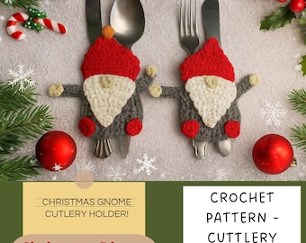 Christmas Gnome Cutlery Holder Crochet Pattern – Holiday Table Decoration, Easy Crochet Tutorial, PDF Instant Download-Crochet gnome-pdf