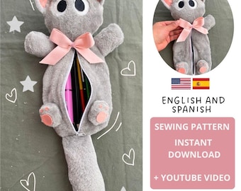 Kawaii Cat Pencil Case Sewing Pattern PDF–Cute Zipper Pouch for Makeup, School Supplies–DIY Soft Toy Bag-Cosmetics bag-Pencil case Pattern
