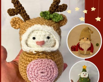 Set * 3 Christmas Patterns -Digital crochet pattern-Crochet Gnome-Crochet reindeer - Crochet Christmas Tree-Crochet Christmas pattern-no sew