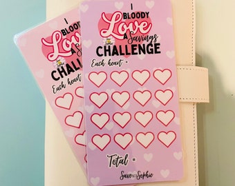 NEW Bloody Love a savings Challenge savings challenge, pink, lilac, cash stuffing| Budget binder insert budget binders, A6 Cash Envelopes