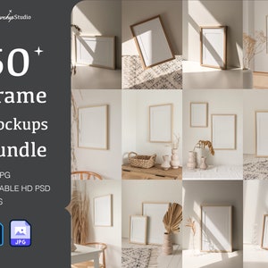 50 Frame Poster Mockup Bundle, Modern Contemporary Minimalist Home Background, Photoshop customisable template,Digital Frame Interior Design