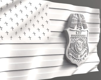 Border Patrol Badge Wavy Flag STL, Digital 3D Model, Tested CNC model, Digital File Download, Not a Physical Item