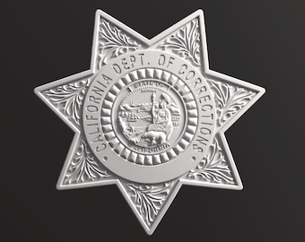 California Department of Corrections Badge STL, Digital 3D Model, Tested CNC model, Digital File Download, Not a Physical Item