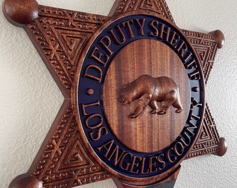 LA SHERIFF BADGE, Wood Badge, Los Angeles County Sheriff's Department, Police Badge, Law Enforcement, Plaque, Hardwood