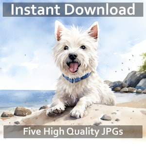 West Highland Terrier Watercolor - 5 High Resolution JPGs Westie Digital Download Printable Wall Art Westie Gift
