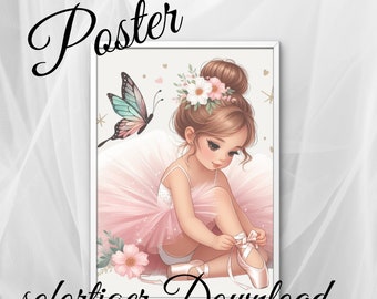 Without frame | Poster Ballerina A3 | Print | Children's poster | Art print | Children's room |Illustration | Ballet | Dance direct download