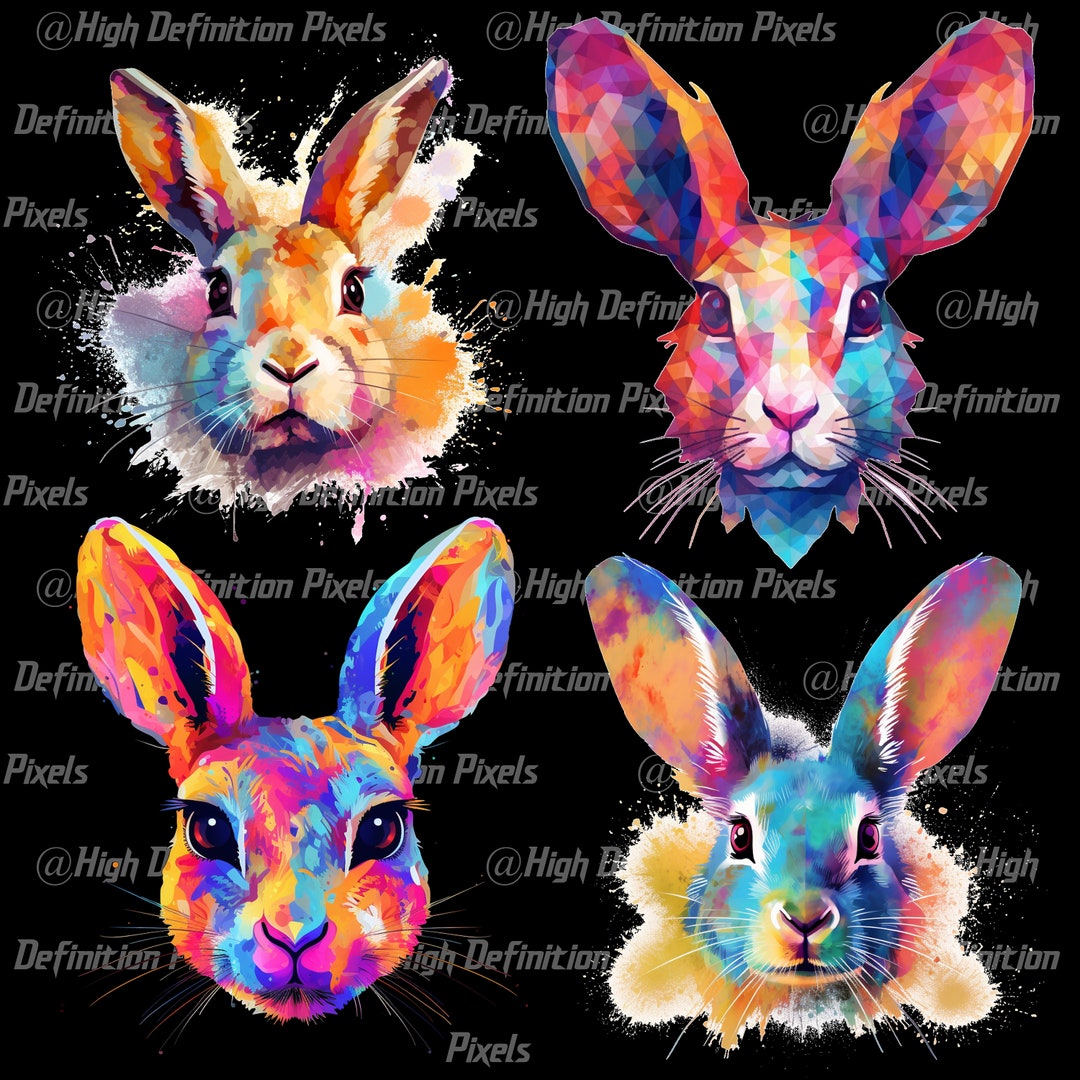 Abstract Rabbit Faces 4-pack Clipart W/ Transparent Background || High ...
