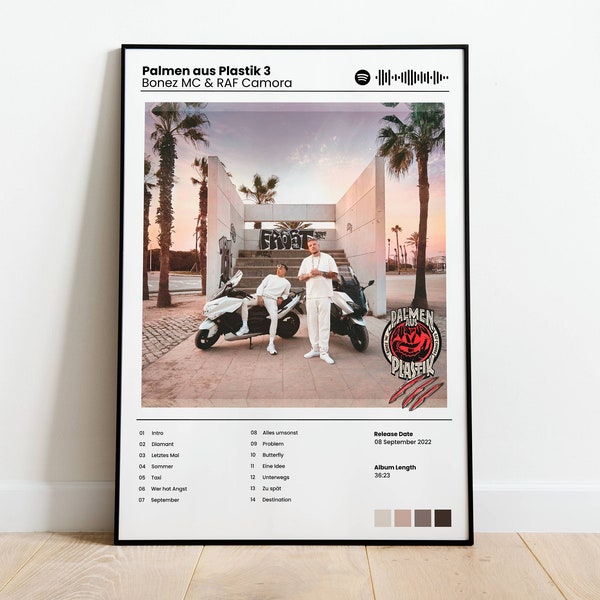 Album Poster Bonez MC & Raf Camora Palmen aus Plastik 3,  Deutschrap Album-Cover