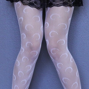 Résilles blanches motif lune grunge Y2K - bas résille gothiques emo - collants noirs Lolita - collants résille style Ins - collants kawaii