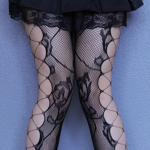 Meias-calças pretas ocas Rose - Meias com padrão Gothic Emo Lolita - Meia-calça Grunge - Meia de seda de alta qualidade - Y2K Grunge