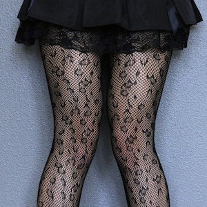 Leopard Print Patterned Black Fishnets - Gothic Emo Fishnet Stockings -Black Fishnets Tights - Harajuku Grunge Fishnet Pantyhose-Alt Fishnet