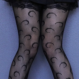 Résilles noires motif lune grunge Y2K - bas résille gothiques emo - collants noirs Lolita - collants résille style Ins - collants kawaii