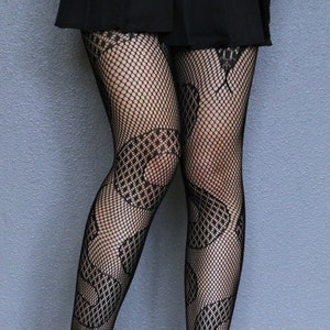 Snake Patterned Black Fishnets - Gothic Emo Fishnet Stockings -Black Fishnets Tights - Harajuku Grunge Fishnet Pantyhose -Alt Fishnet Tights