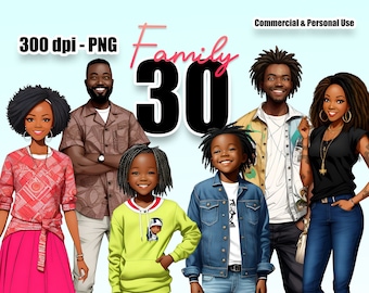 Black Family Bundle Clipart, African American Family Clipart, Family Reunion, Fathers, Mothers, Grandparents, Son and Daughter, Children PNG