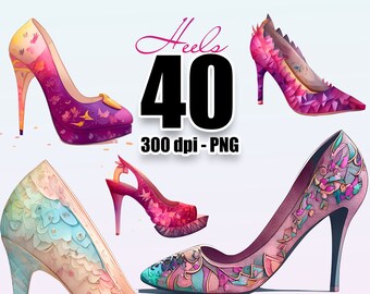 Women&#39;s Heels PNG Digital, High Heels Clipart, Transparent Background Clip Art, watercolor fashion shoes PNG, download for commercial use