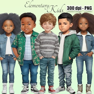 Elementary Kids Clipart, Children Clipart, Cute Clipart, School Kids Clipart, High Quality PNG, Digital Download, Printable, Commercial Use