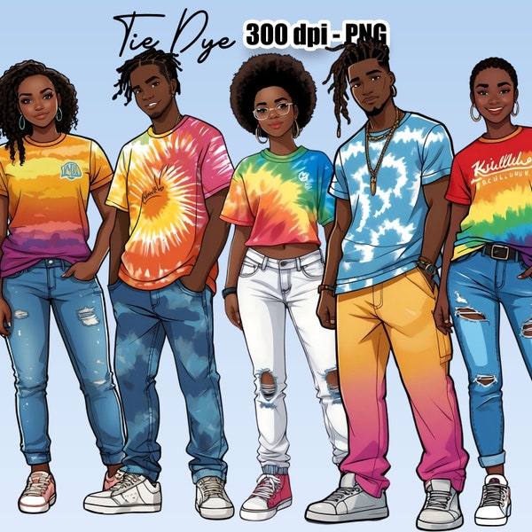 Teen Tie-Dye, Fashion Clipart, Black People Clipart, Black Teens Clipart, Black Girl Clipart. Black Boy Clipart, African-American, Tween