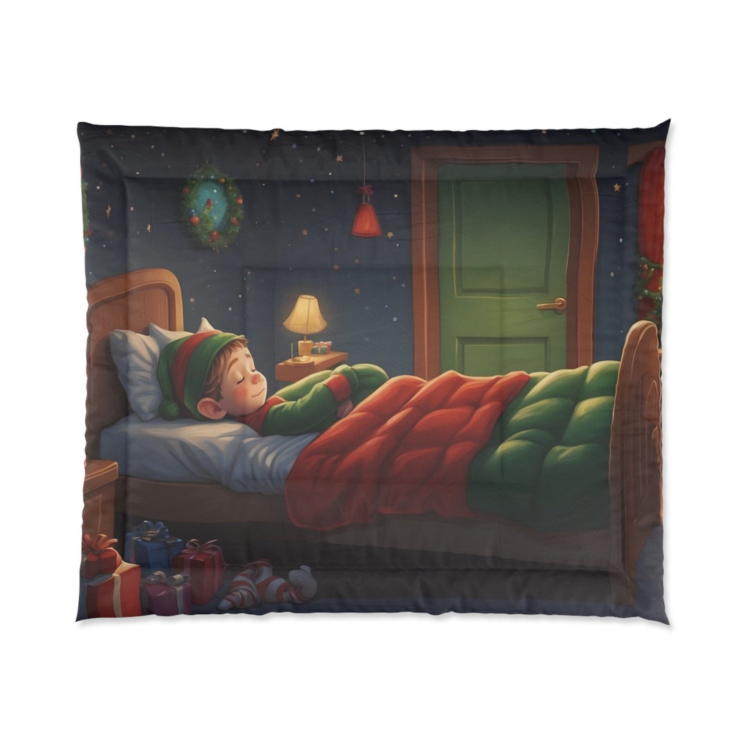 Christmas Comforter, Holiday Gift, Christmas Decor, Little Elf Boy