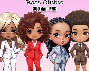 Cute Black Woman Boss Chibis Clipart, Office Girl Chibi Clipart, Business woman Clipart, Office Girl, Planner Girl, fashion girl, Boss Girl