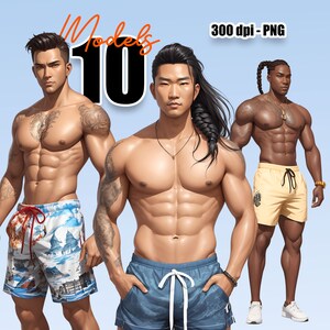 Gut aussehende Männer Clipart, Männer Models, Afroamerikanermänner, asiatische Männer, Bademode, männliches Model Clipart, Fitnessmodelle, Modekartengestaltung