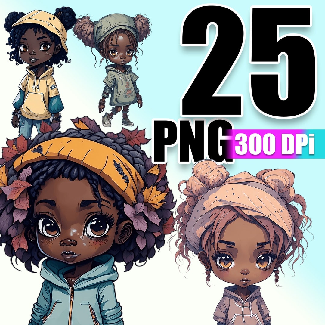 25 Png Black Girls Bundle, Little Black Girl PNG Clipart Bundle, Black ...