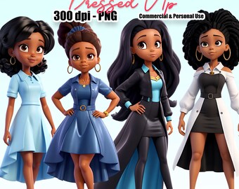Fashion Girl Watercolor Clipart Bundle Girl Boss Clipart Boss Lady PNG Black Girl Clipart Paper Crafts Junk Journal Paper Crafts
