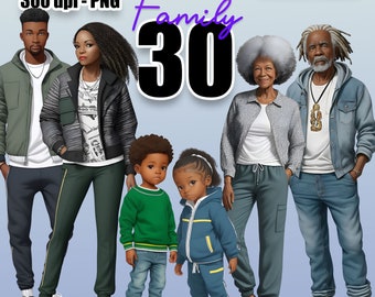 Black Family Bundle Clipart, African American Family Clipart, Family Reunion, Fathers, Mothers, Grandparents, Son and Daughter, Children PNG