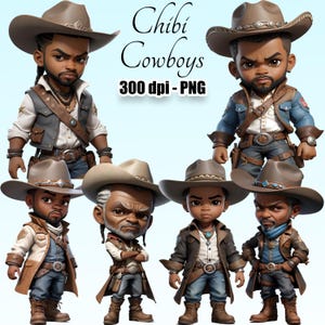 Imágenes prediseñadas de vaqueros negros chibi, moda occidental, botas de vaquero, sombreros, hombres negros, imágenes prediseñadas de hombres de color, moda vaquera, vaquero afroamericano