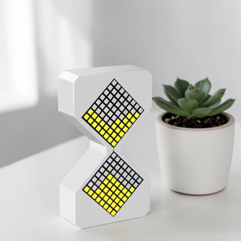 Cyber style LED electronic hourglass timer with digital sand display and modern desk decoration aesthetic