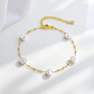 Pearl Anklet Bracelet, Goldchain Anklet Bracelet, Unique Summer Jewelry for Women, Best Beach Lover Gifts, Adjustable Foot Bracelet For Her