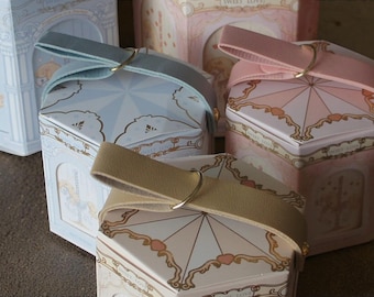 12pcs Carousel Paper Favor Boxes with Handle – Blue Pink Yellow Candy Gift Boxes for Wedding, Birthday & Baby Shower