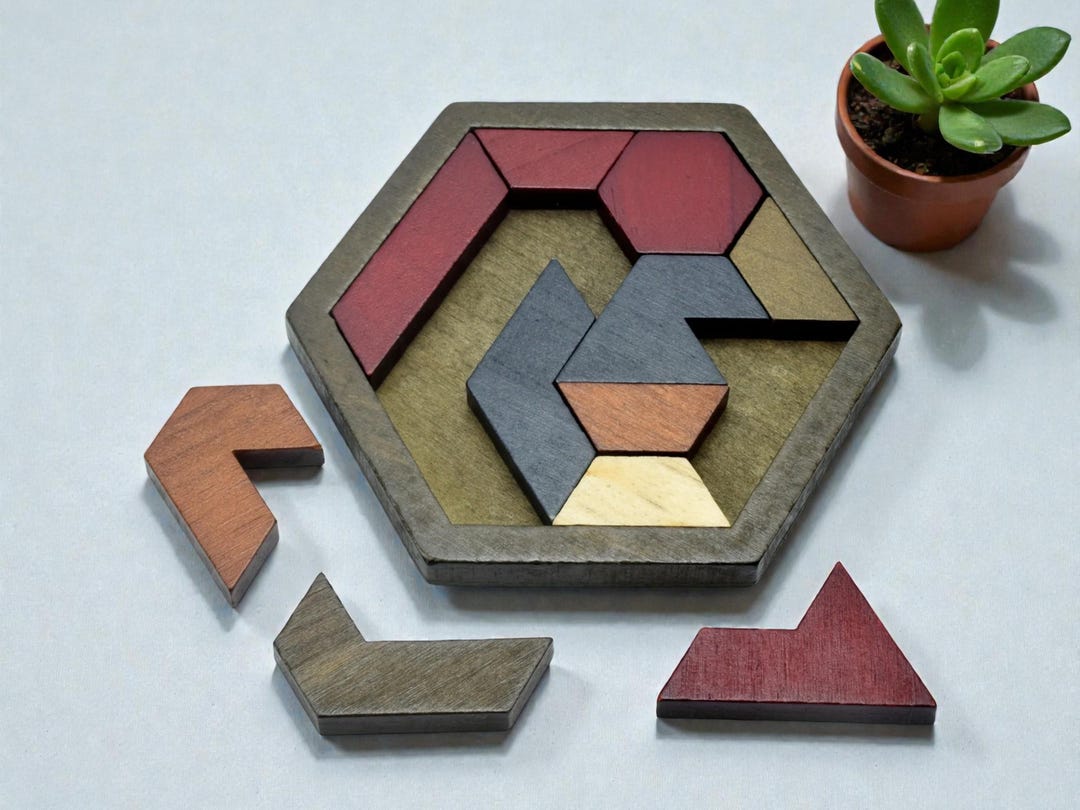 Hexagon Tangram Wooden Puzzle – Brain Teaser Game for Kids & Adults ...