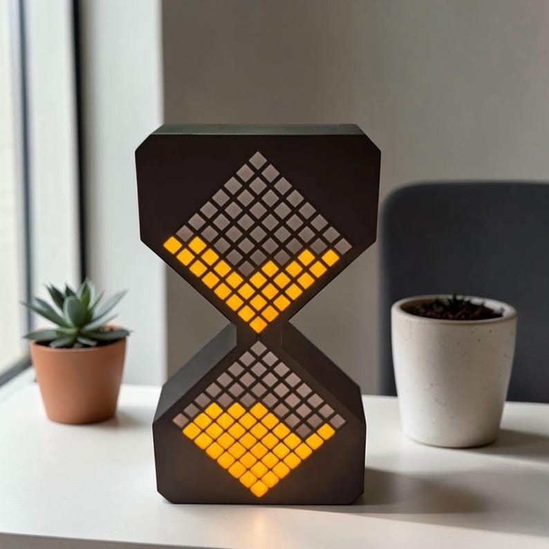 Cyber style LED electronic hourglass timer with digital sand display and modern desk decoration aesthetic