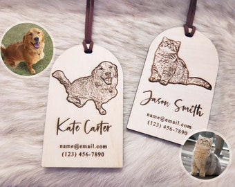 Custom Luggage Tag, Pet Portrait, Wooden Tag, Personalized Luggage Tag, Travel Tag, Name Tag, Baggage Tag, Pet Photo, Pet lover gift