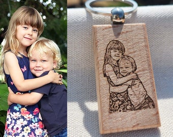 Custom Photo Engraved Wood Keychain, Personalized Keychain, Birthday Gift, Anniversary Gift, Family Gift, Memorial gift